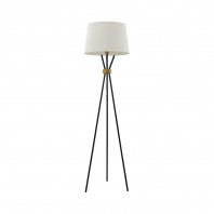 Mercator-Luton Floor Lamp - White Linen Tapered Shade - Black / Brushed Brass